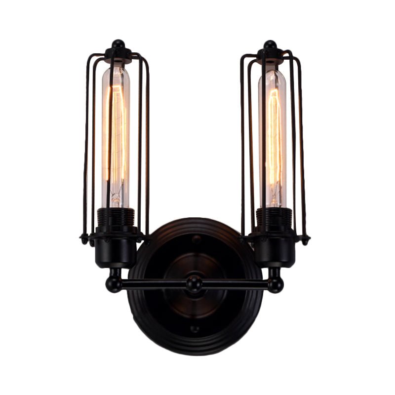 1/2 - Bulb Linear Cage Sconce Lamp Industrial Black/Rust Metal Wall Light Fixture for Living Room - SKØRTER