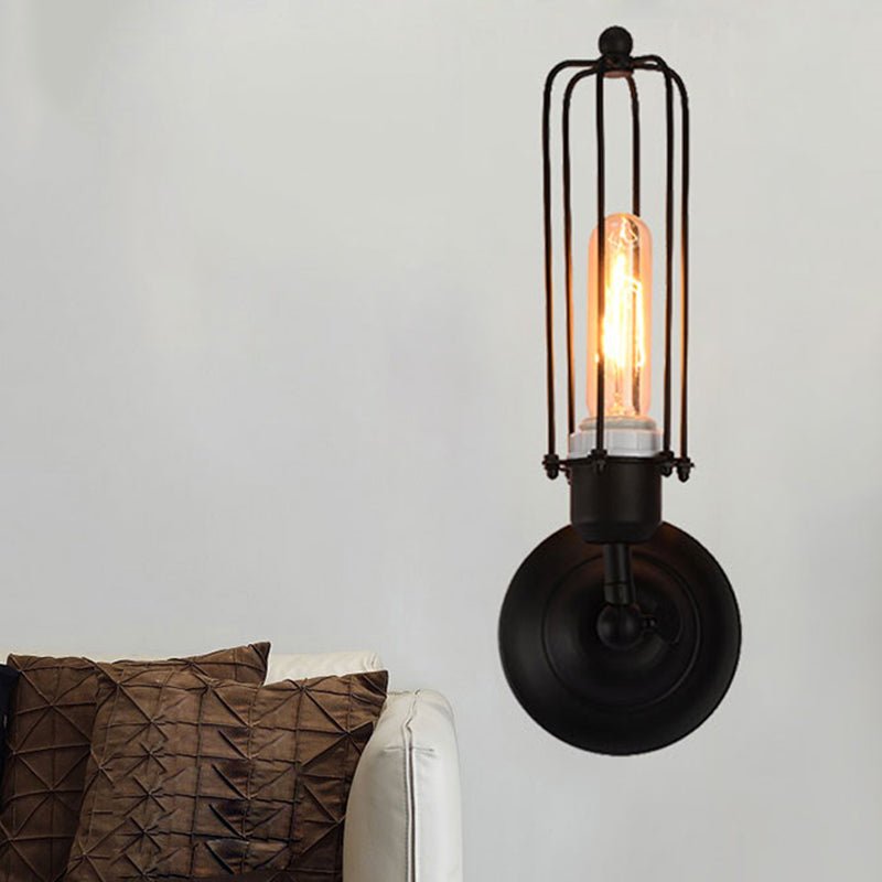 1/2 - Bulb Linear Cage Sconce Lamp Industrial Black/Rust Metal Wall Light Fixture for Living Room - SKØRTER