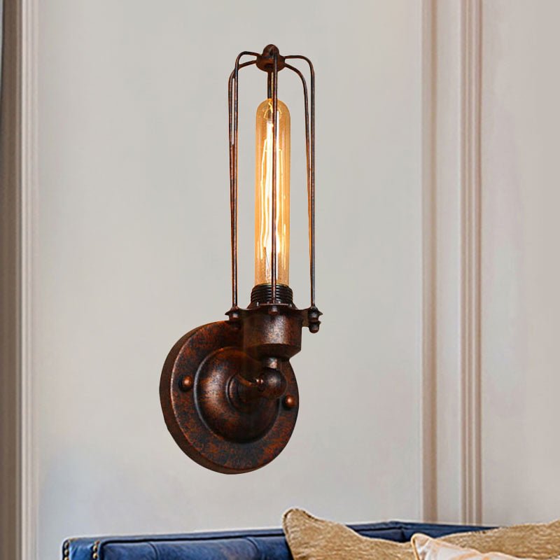 1/2 - Bulb Linear Cage Sconce Lamp Industrial Black/Rust Metal Wall Light Fixture for Living Room - SKØRTER