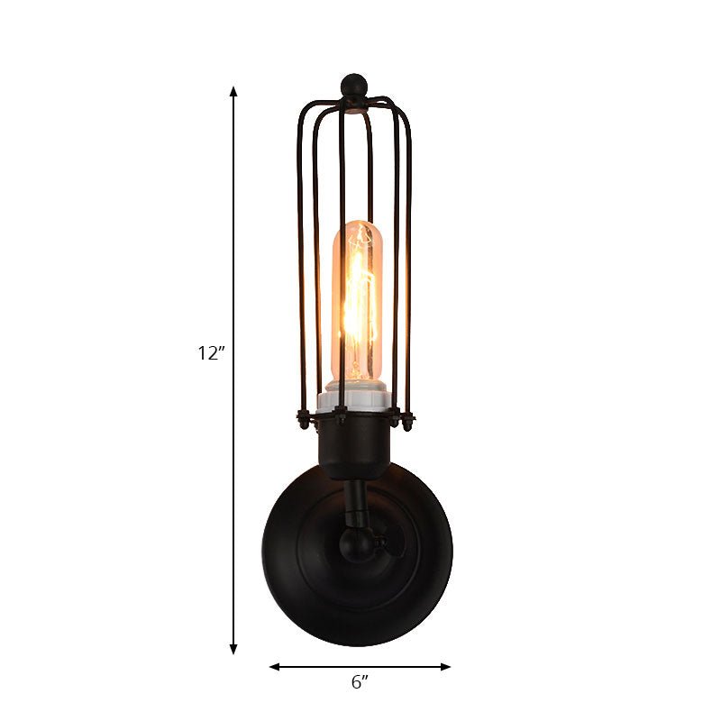 1/2 - Bulb Linear Cage Sconce Lamp Industrial Black/Rust Metal Wall Light Fixture for Living Room - SKØRTER