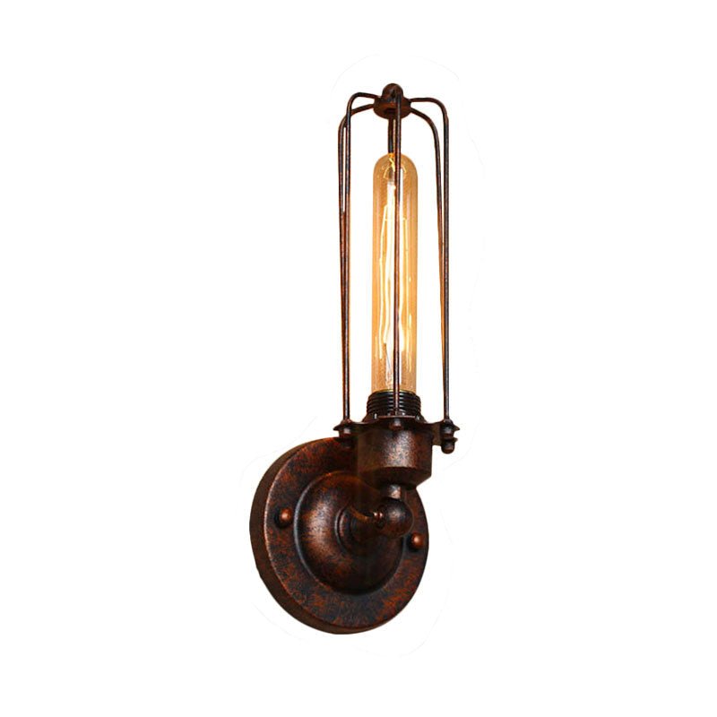 1/2 - Bulb Linear Cage Sconce Lamp Industrial Black/Rust Metal Wall Light Fixture for Living Room - SKØRTER