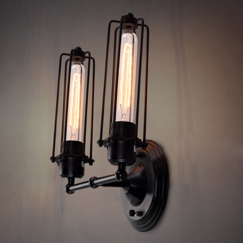 1/2 - Bulb Linear Cage Sconce Lamp Industrial Black/Rust Metal Wall Light Fixture for Living Room - SKØRTER