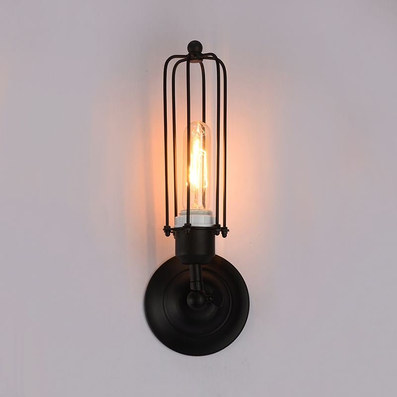 1/2 - Bulb Linear Cage Sconce Lamp Industrial Black/Rust Metal Wall Light Fixture for Living Room - SKØRTER