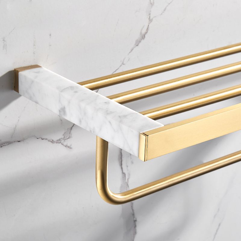 Skorter | Brushed Brass Bathroom Accessory Set Metal & Marble Bathroom Hardware Set with Bath Shelf