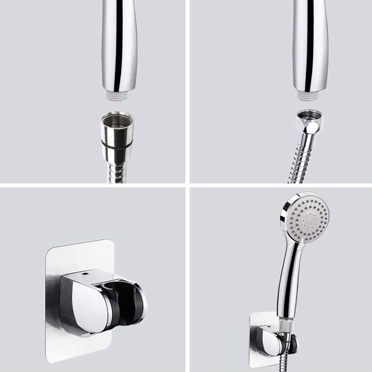 Skorter | 4-Setting Silver Shower Set Hidden Wall Mount Holder Tee with Socket