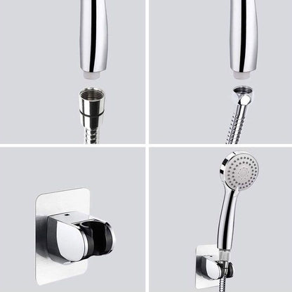 Skorter | 4-Setting Silver Shower Set Hidden Wall Mount Holder Tee with Socket