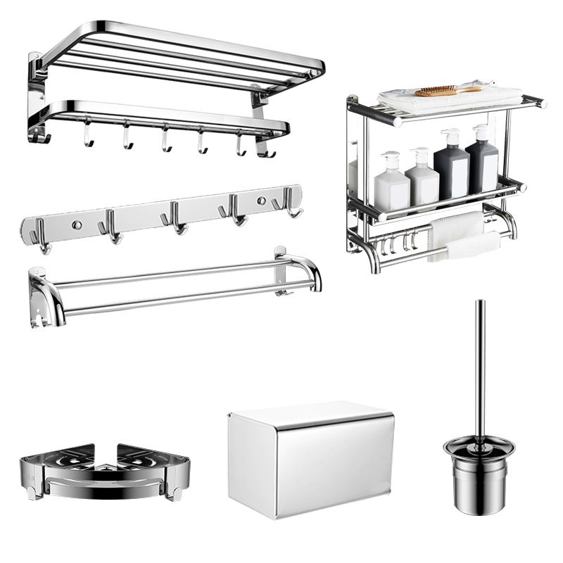 Skorter | Contemporary bathroom accessory set made of chrome-plated stainless steel with bathrobe hooks/towel rail