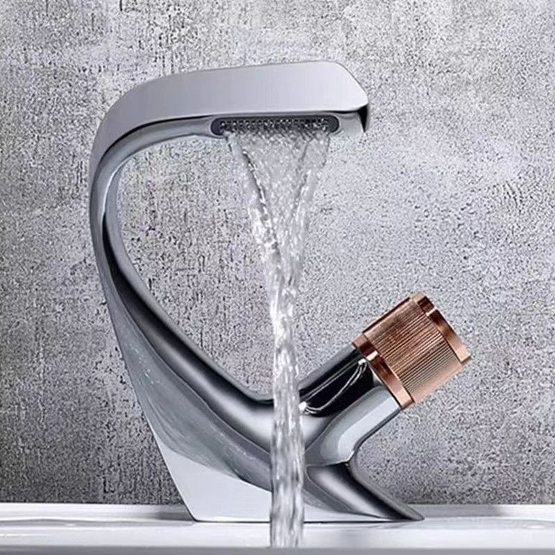 Skorter | Button Handle Faucet Contemporary Style Faucet with Waterfall Spout