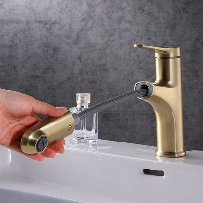 Skorter | Contemporary Basin Faucet Copper Pure Color Single Handle Pull-Out Basin Faucet