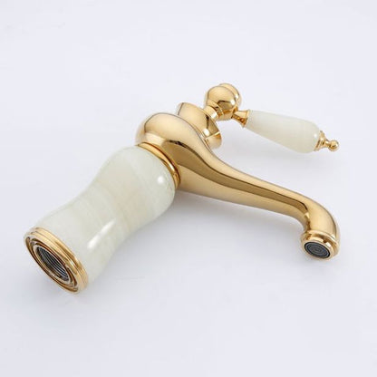 Skorter | Deck Mounted Copper Tub Faucet Low Arc Roman Tub Faucet Set with Jade