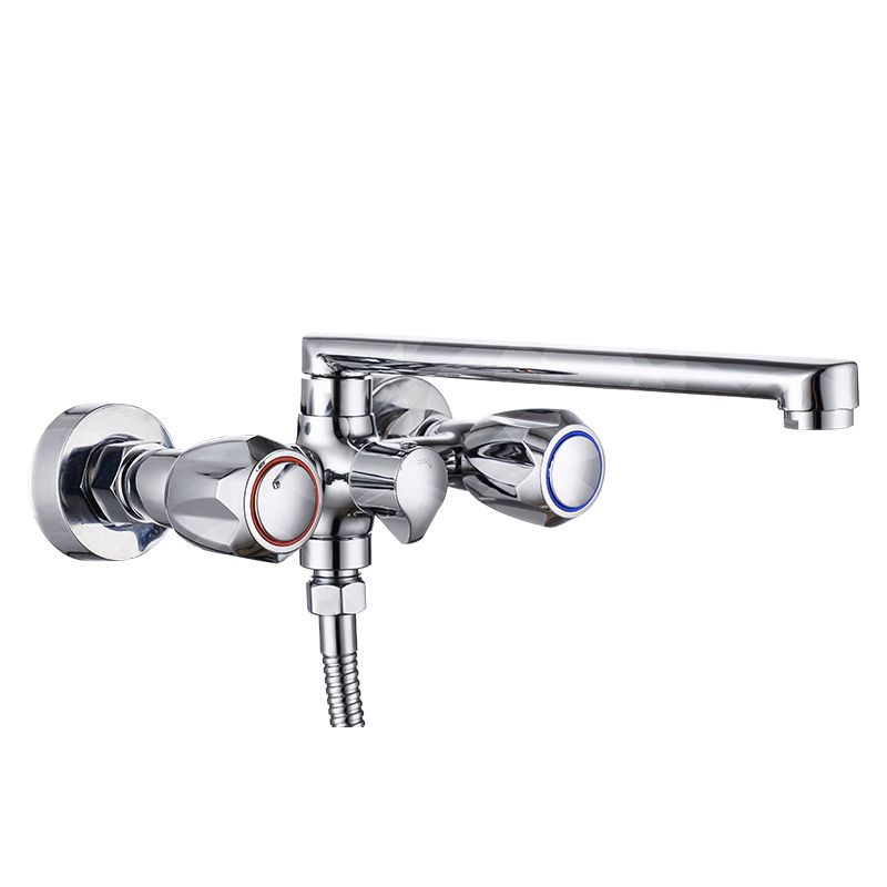 Skorter | Contemporary Bathtub Faucet Trim Chrome Wall-Mounted Swivel Spout with Hand Shower