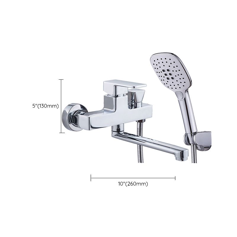 Skorter | Chrome polished bathroom faucet wall-mounted with swivel spout and hand shower