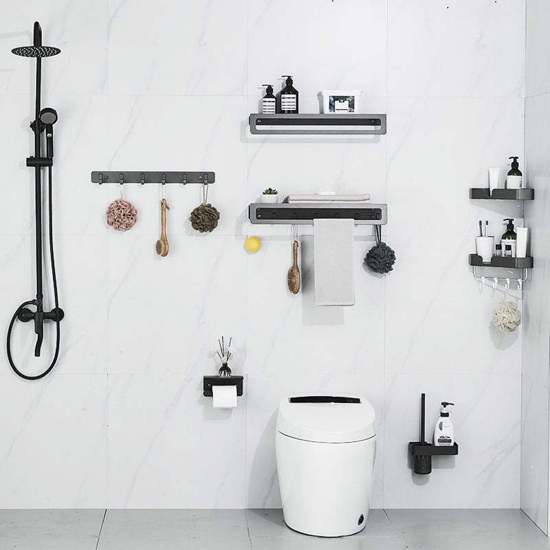 Skorter | 7-piece Bathroom Hardware Set Matte Black/Grey with Bath Shelf/Towel Holder/Bath Towel Hook