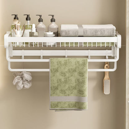 Skorter | Contemporary bathroom accessory set made of matte stainless steel-aluminum with bathrobe hooks/bath shelf