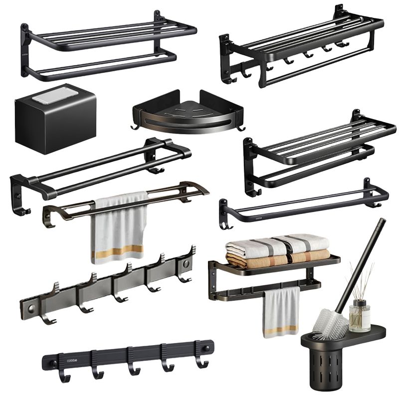 Skorter | Contemporary bathroom accessory set with black surface and bath shelf/towel bar