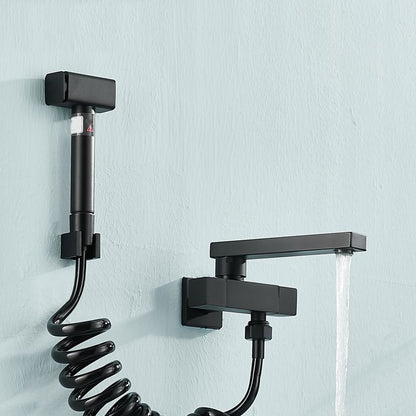Skorter | Modern Bathtub Filler Wall Mount Hand Shower Swiveling Copper Bathtub Filler with Single Lever Handle