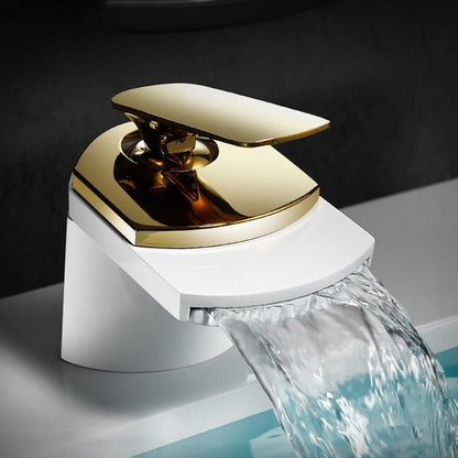 Skorter | Bathroom Sink Faucet Lever Handle Brass Waterfall Spout Sink Faucet