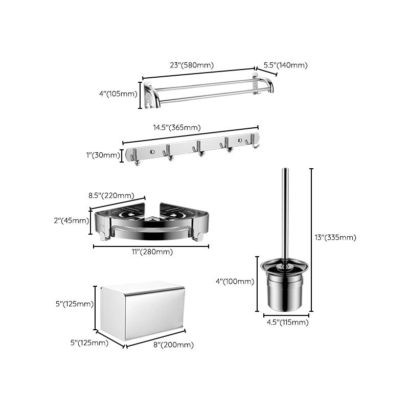 Skorter | Contemporary bathroom accessory set made of chrome-plated stainless steel with bathrobe hooks/towel rail