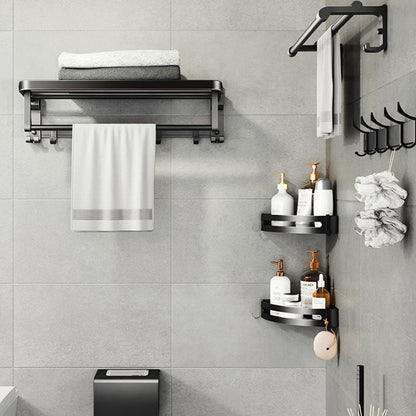 Skorter | Contemporary bathroom accessory set with black finish and bath shelf/towel bar