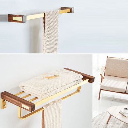 Skorter | 6-piece Walnut Bathroom Accessories Set Metal Gold Bath Hardware Set