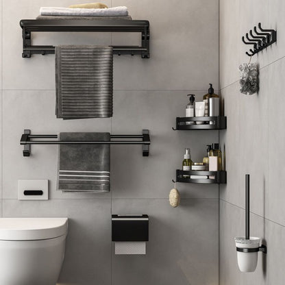 Skorter | Contemporary Bathroom Accessory Set Matte Black Bathroom Set with Bathrobe Hooks/Towel Bar
