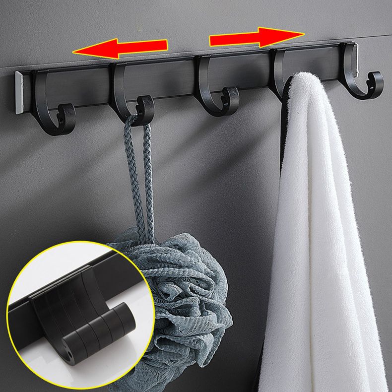 Skorter | 6-piece modern bathroom hardware set in matte black with bathroom shelf/towel holder & bathrobe hooks