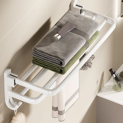 Skorter | Contemporary Bathroom Hardware Set in White with Bath Shelf/Towel Rack/Paper Holder