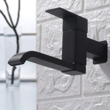 Skorter | Contemporary Wall Mounted Bathroom Faucet Lever Handles Low Arc Swivel Brass Tap