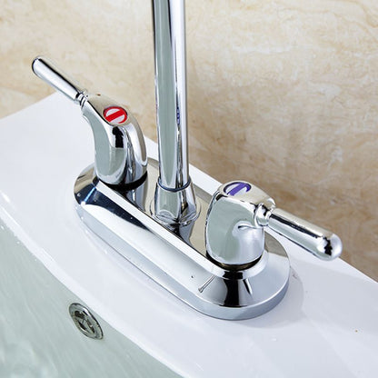 Skorter | 2-Handle Brushed Nickel Wide Spout Faucet 2-Hole Centered Bathroom Sink Faucet with Brass