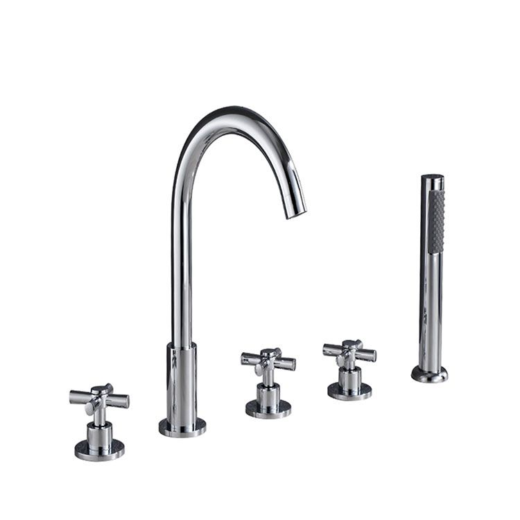 Skorter | Contemporary Bathroom Faucet Deck Mount Copper Low Arc Swivel Roman Bathtub Faucet Set