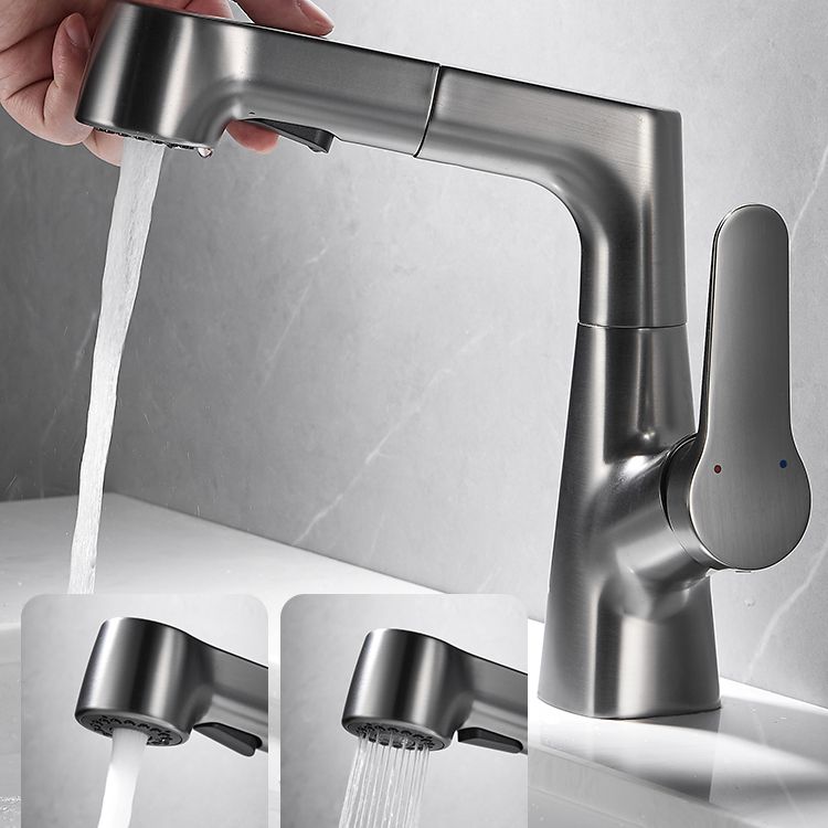 Skorter | Bathroom Vessel Faucet High Arc Three-Way Spout Single Handle Faucet with Pull-Out Sprayer