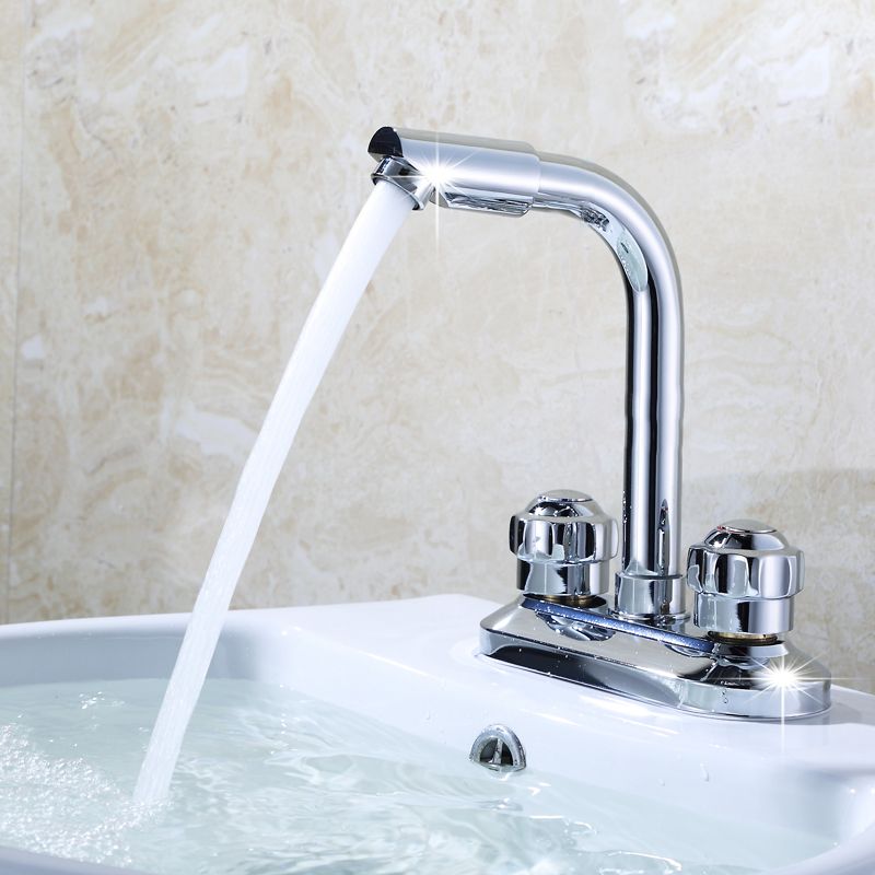 Skorter | 2-Handle Brushed Nickel Wide Spout Faucet 2-Hole Centered Bathroom Sink Faucet with Brass