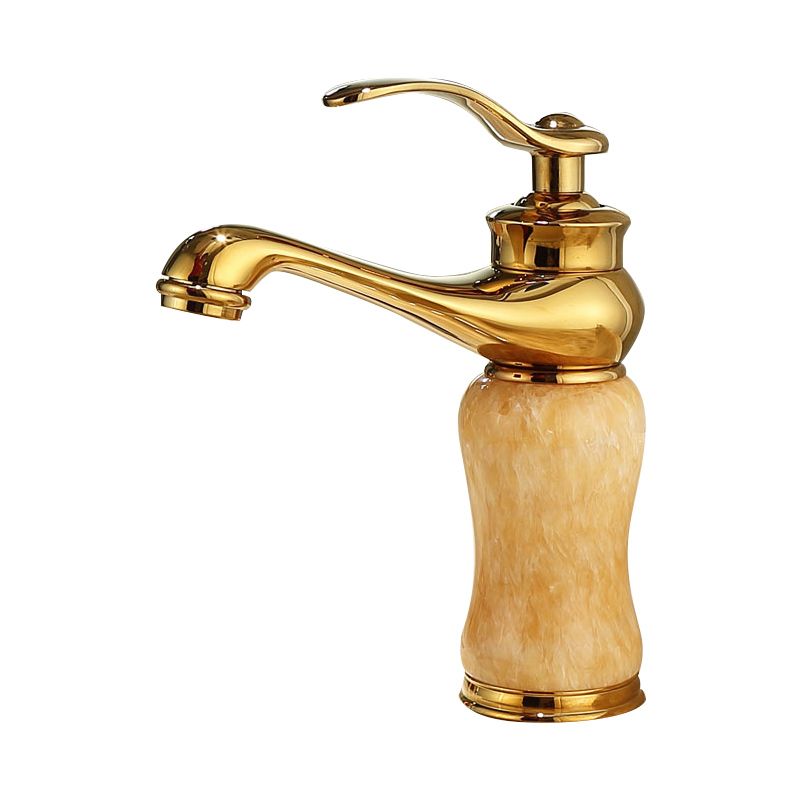 Skorter | Deck Mounted Copper Tub Faucet Low Arc Roman Tub Faucet Set with Jade