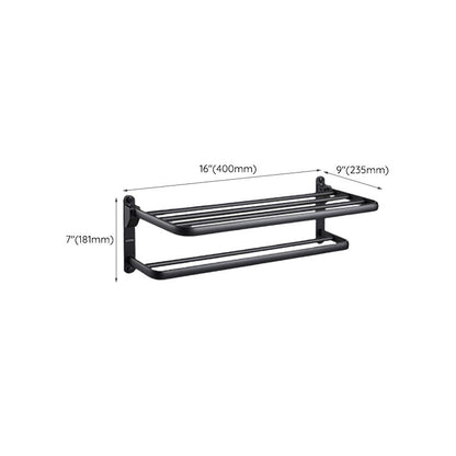 Skorter | Contemporary bathroom accessory set with black surface and bath shelf/towel bar