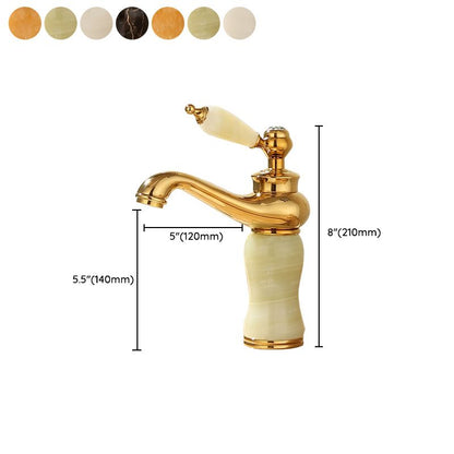 Skorter | Deck Mounted Copper Tub Faucet Low Arc Roman Tub Faucet Set with Jade