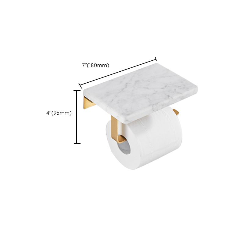 Skorter | Brushed Brass Bathroom Accessory Set Metal & Marble Bathroom Hardware Set with Bath Shelf