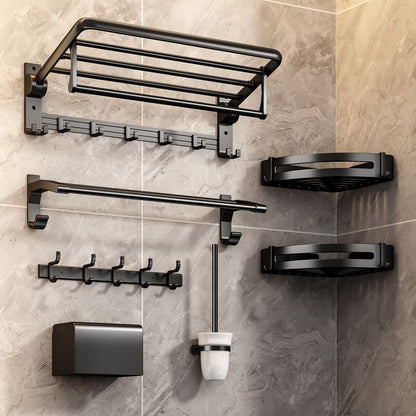 Skorter | Contemporary Bathroom Accessory Set Matte Black Bathroom Set with Bathrobe Hooks/Towel Bar