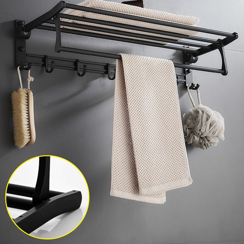 Skorter | 6-piece modern bathroom hardware set in matte black with bathroom shelf/towel holder & bathrobe hooks