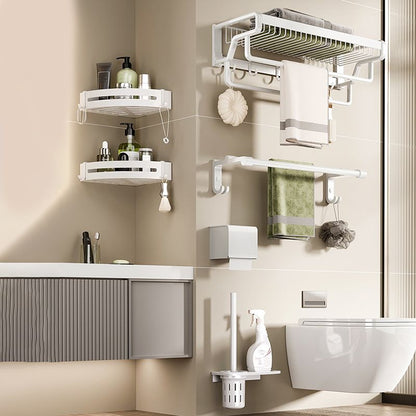 Skorter | Contemporary bathroom accessory set made of matte stainless steel-aluminum with bathrobe hook/bath shelf