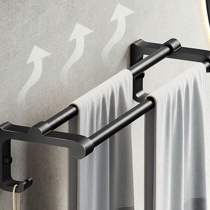 Skorter | Contemporary bathroom accessory set with black finish and bath shelf/towel bar
