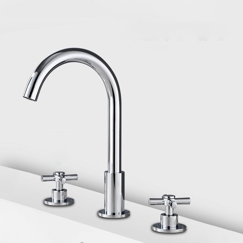 Skorter | Goose Neck Bathroom Sink Faucet 2 Handles Hot and Cold Water Sink Faucet with Drain