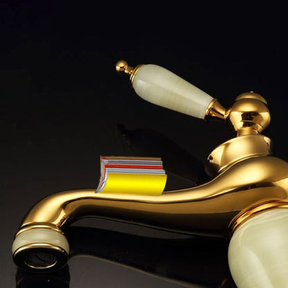 Skorter | Deck Mounted Copper Tub Faucet Low Arc Roman Tub Faucet Set with Jade
