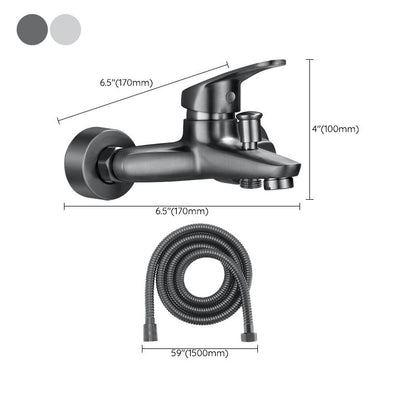 Skorter | Bathtub filler wall mount hand shower single lever handle 2 holes low arc bathtub faucet with hose