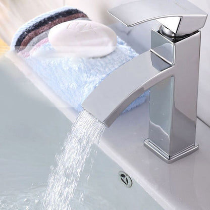 Skorter | Cubic Chrome Bathroom Faucet Low Arc Single Lever Basin Faucet