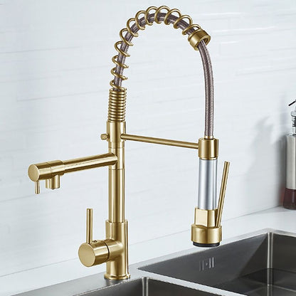 Skorter | Glam Basin faucet Brass lever fittings Spring neck three-way outlet Bathroom sink faucet