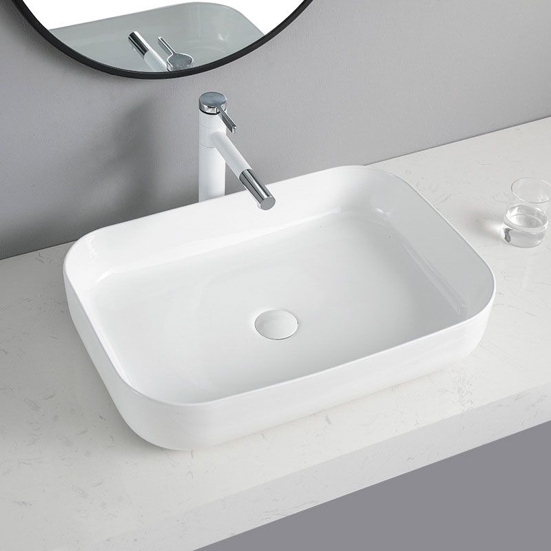 Skorter | Contemporary Bathroom Sink Porcelain Rectangular Vessel Sink Sink Only