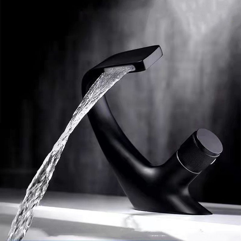 Skorter | Button Handle Faucet Contemporary Style Faucet with Waterfall Spout