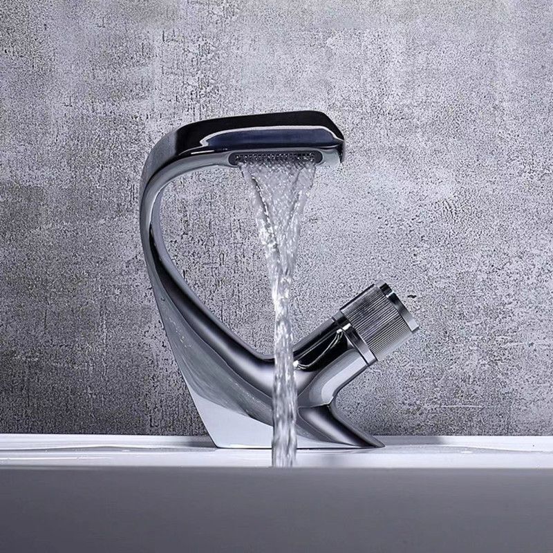 Skorter | Button Handle Faucet Contemporary Style Faucet with Waterfall Spout