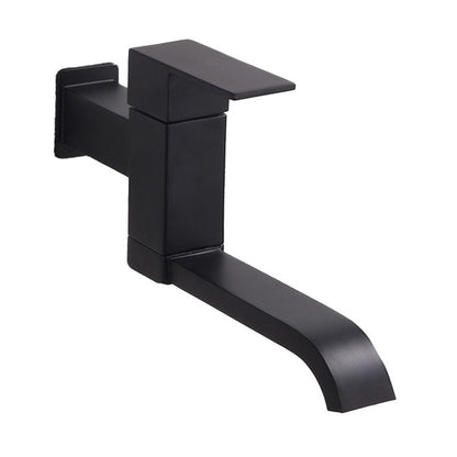 Skorter | Contemporary Wall Mounted Bathroom Faucet Lever Handles Low Arc Swivel Brass Tap