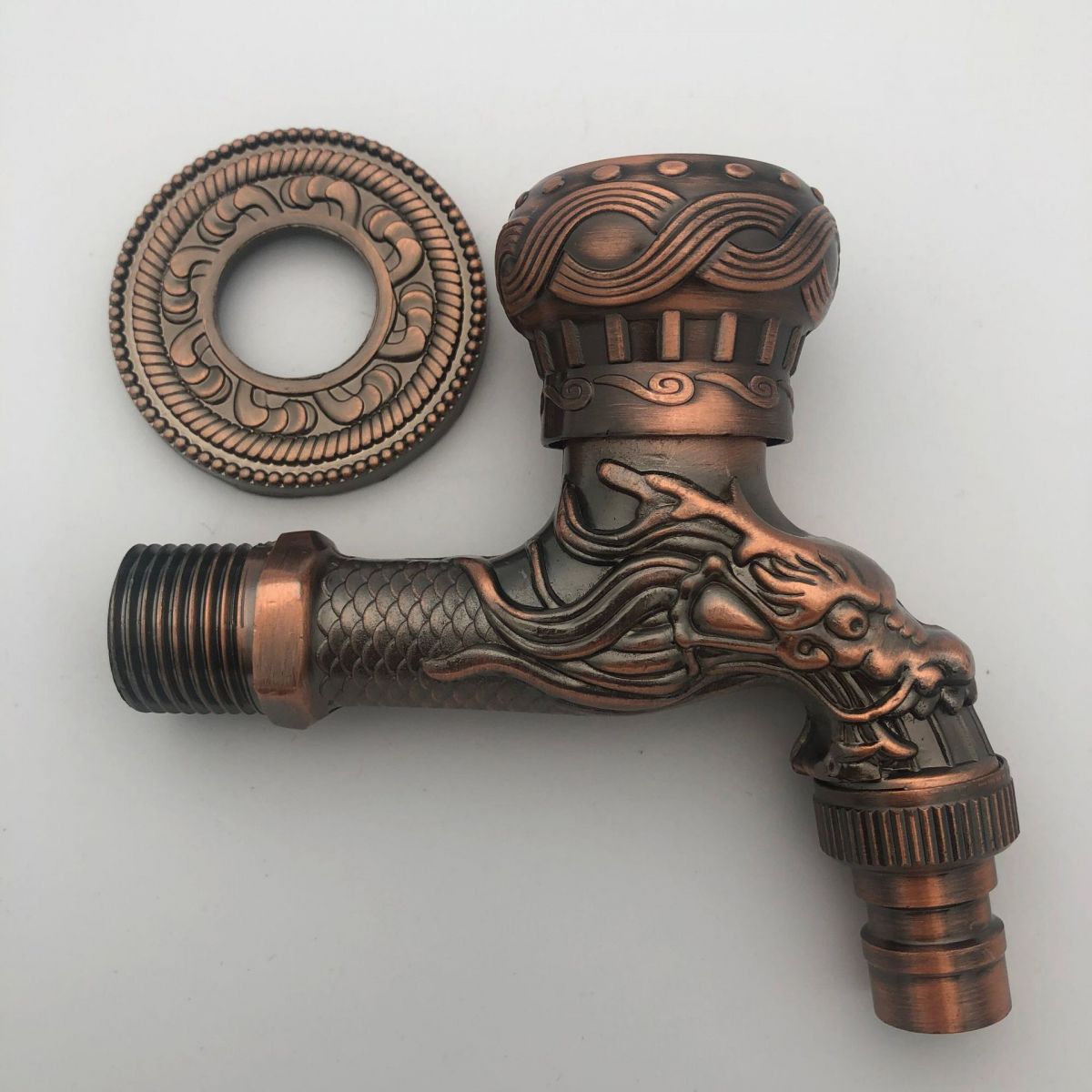 Skorter | Vintage Classic Sink Faucet Zinc Single Handle Dragon Embossing Wall Mounted Faucet